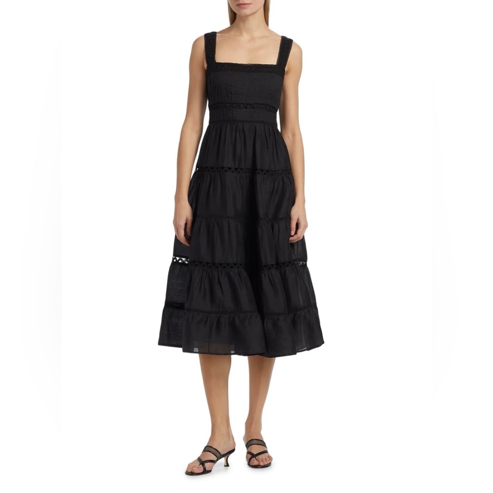 Veronica Beard Lucien Picot Trim Lace Inset Dress Black Size 0